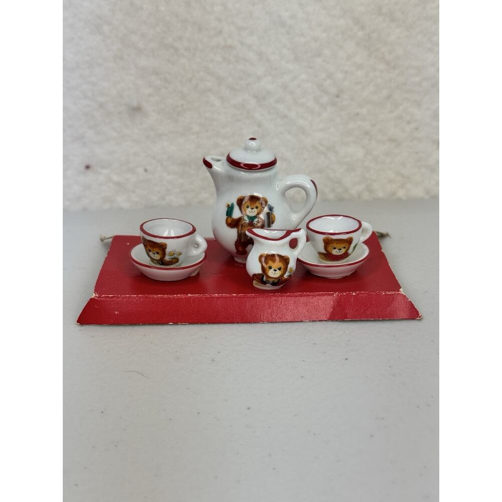 Reutter Mini Porzellan Set Miniature Teddy Bear Hand Painted Doll Tea Set VTG